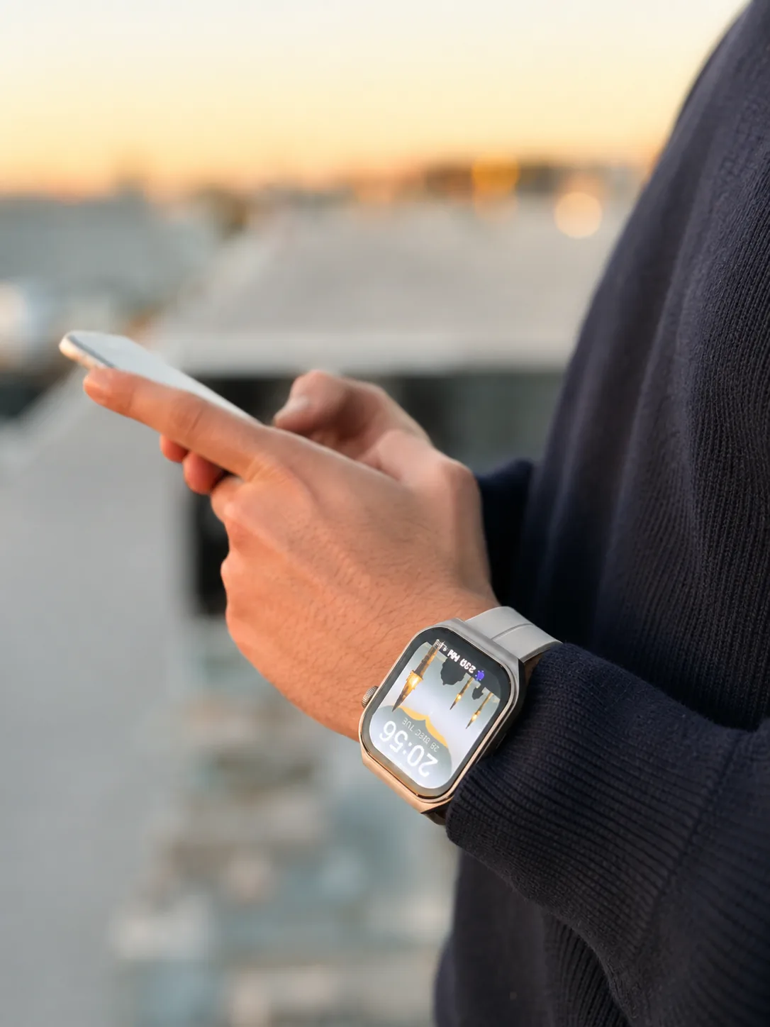 White M² Watch at sunset